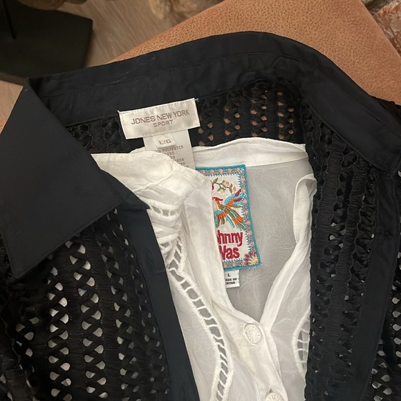 Jones NY Sport NWOT semi sheer button down top long sleeved L (pairing) - Picture 7 of 13